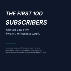 The First 100 Subscribers — how to get your first 100 email subscribers. Cover also used for the PLR + MRR edition, an email marketing PLR product.